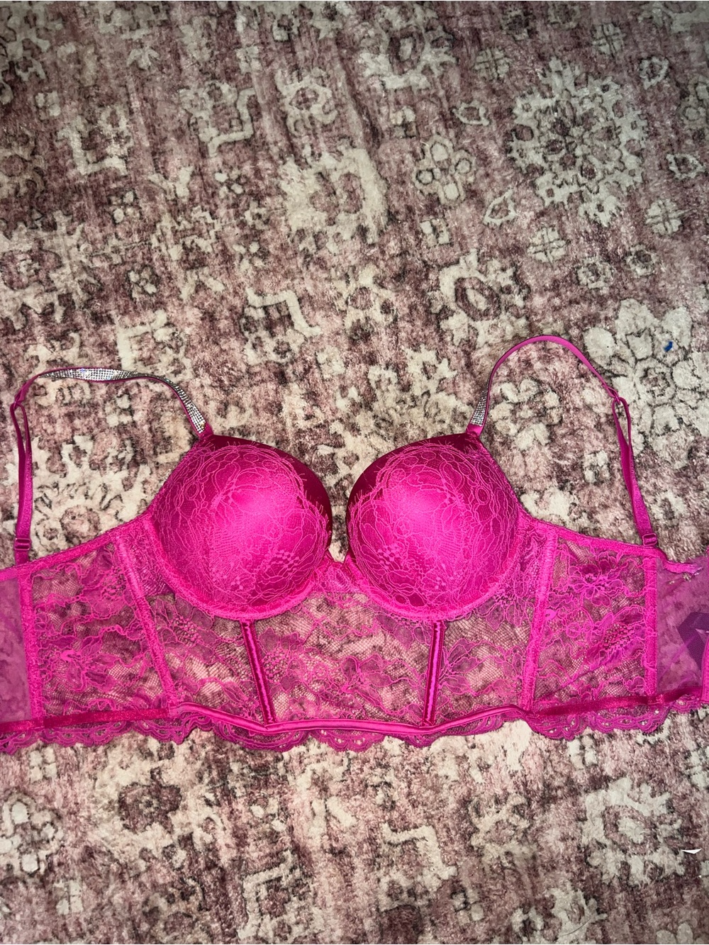 Victoria's Secret Hot Pink Lace Longline Underwire Bra